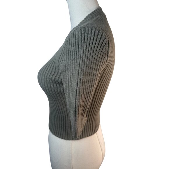 2/$30 ZARA Sage Green Small Ribbed Knit Short Sleeve Sweater Top Fitted Stretch - Picture 7 of 12